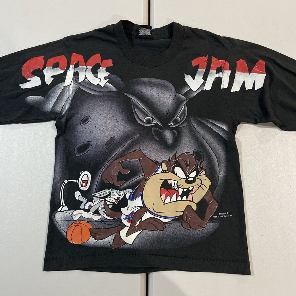 VINTAGE 1996 SPACE JAM BASKETBALL MICHAEL JORDAN CARTOON YOUTH Long Sleeve LARGE